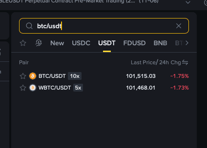 Searching for BTC trading pair